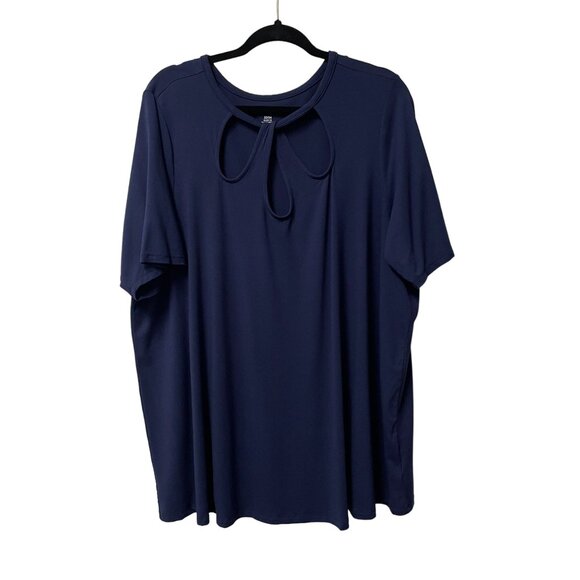 JESSICA LONDON BLOUSE SHIRT KEYHOLE FRONT FLOWY STRETCH SIZE 22/24 (1X) BLUE - Picture 1 of 7